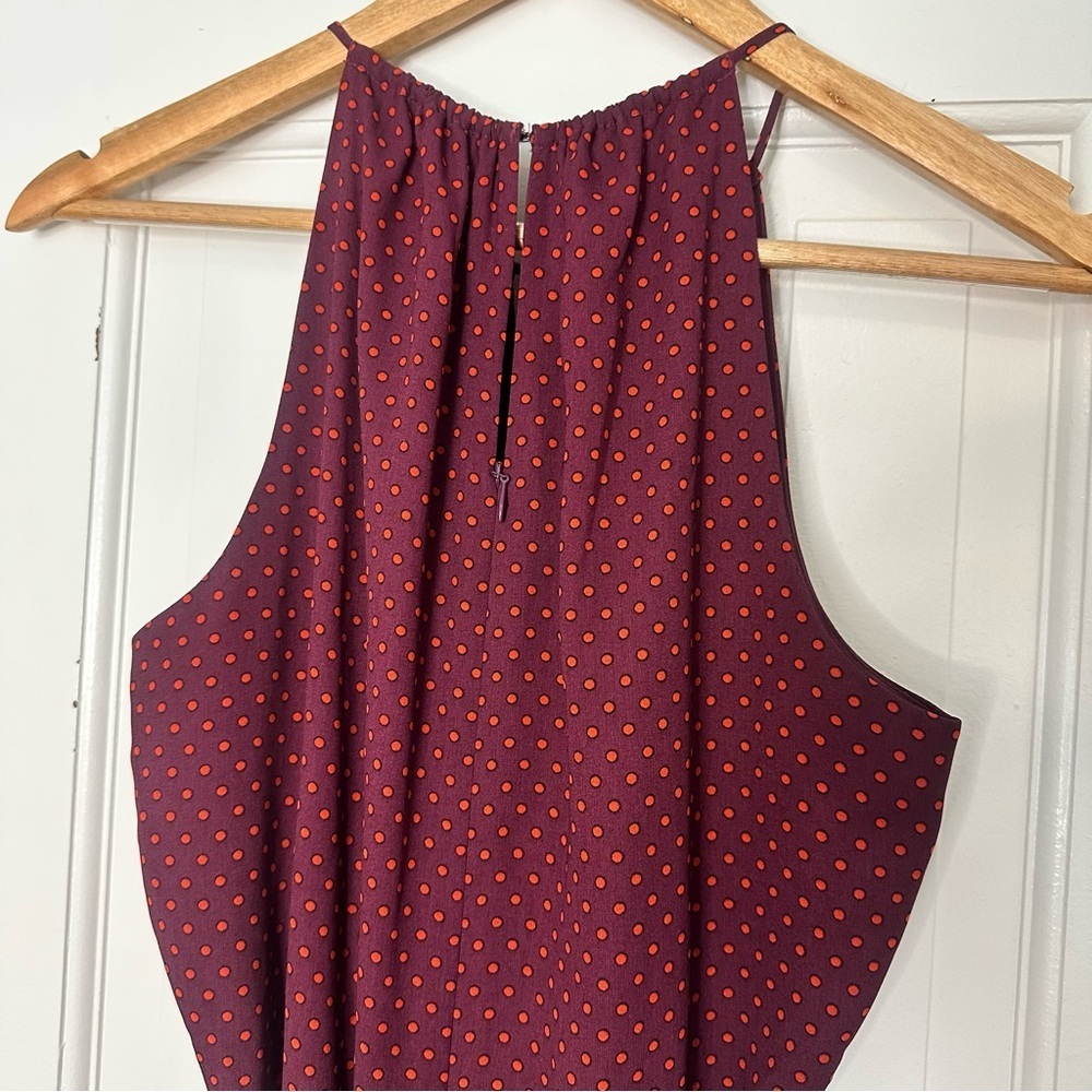 Ann Taylor Maroon Pleated Tiered Midi Dress Halter Polka Dot Career Holiday 4 S - Picture 9 of 9